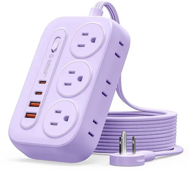 Main image of Surge Protector Power Strip, PD20W Multiple Outlets Extension Cord with 6 AC Outlets and 4 USB Charging Ports (2 USB-C), 45° Flat Plug, 10 Ft Mountable Outlet Extender for Home/Office/Dorm - OG
