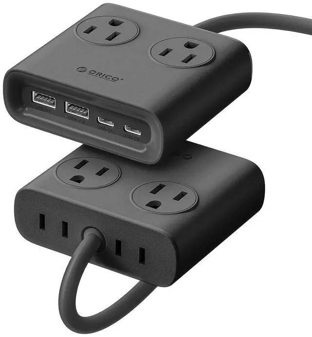 Main image of GaN 8-in-1 Power Strip with 4 AC Outlets, 2 USB-C 2 USB-A Ports, 45° Flat Plug, 5ft Extension Cord, Compact Desktop Charging Station for Cruise, Travel, Home Office, ETL Listed (1 Pack)