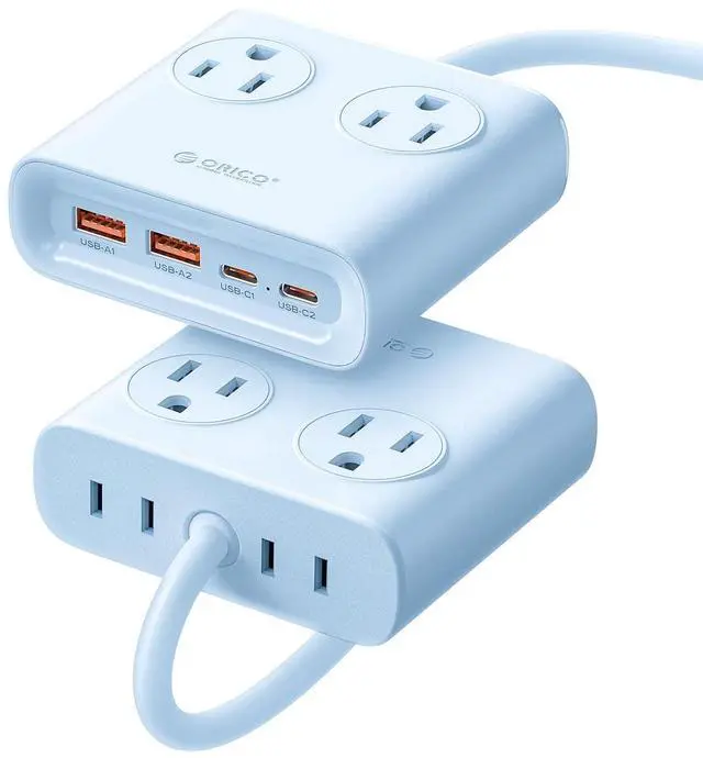 Main image of Power Brick, 25W GaN Power Strip, 8-in-1 Desktop Charging Station with 4 AC Outlets, 2 USB-C, 2 USB-A Ports, 5ft Extension Cord, Ultra Thin Flat Plug for Travel Office ETL Listed-PDC (1 PC)