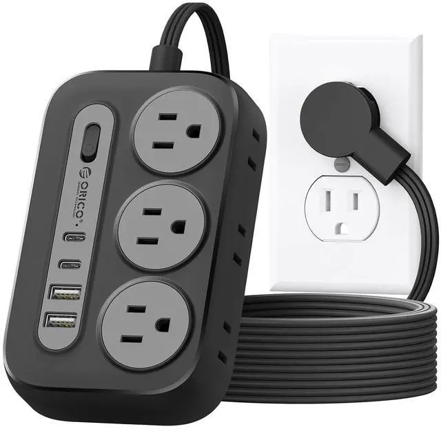 Main image of Surge Protector Power Strip, Multiple Outlets Extension Cord with 6 AC Outlets 2 USB-A and 2 USB-C Ports, 10 ft Flat Plug Power Strip, Mountable Outlet Extender for Dorm/Office/Home ETL Listed