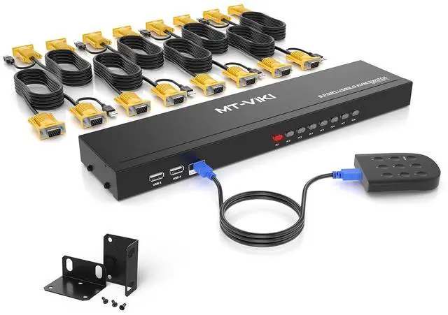 Main image of KVM Switch 8 Port, 8X1 Rackmount KVM Switch VGA, Included 8 2-in-1 KVM Cables & Wire-Desktop Selector & Power Adapter, Fit 1U 19'' Rack