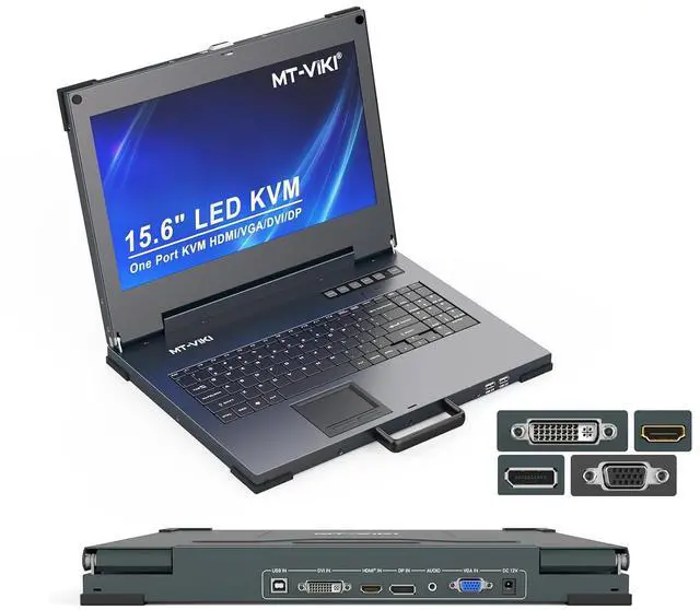 Main image of Portable KVM Console (Crash Cart) 15.6" 4K LCD, HDMI/DP/VGA, Built-in Battery, for Server & Data Center Maintenance