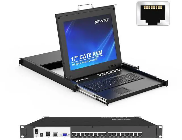 Main image of CAT6 Rack Mount KVM,16 Port USB VGA/HDMI KVM Console Over RJ45 Cable, VGA/HDMI Cat6 Dongles Ordered Separately