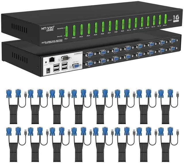 Main image of IP KVM Switch 16 Port, Rackmount KVM Console Over IP, 1 Local & Remote Access, Support Hotkey & OSD, Included 16 VGA KVM Cables