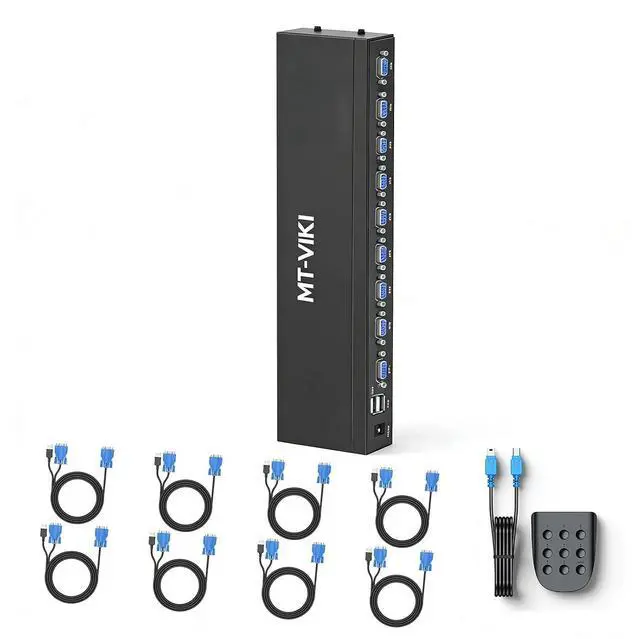 Main image of KVM Switch 8 Port, 8X1 Rackmount KVM Switch VGA,Fit 1U 19'' Rack, Included 8 USB VGA KVM Cables & Power Adapter