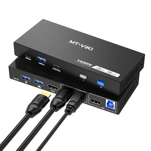 Main image of USB 3.0 KVM Switch HDMI, (3 USB-A+ 1 USB-C), 4K@60Hz/2K@144Hz KVM Switcher, 2 Computers 1 Monitor KVM with 4 USB 3.0 Port