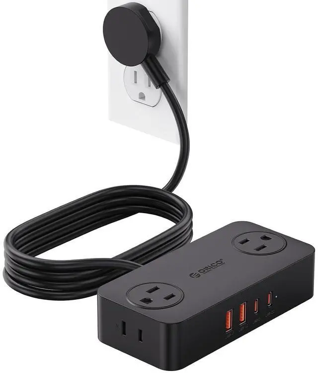 Main image of Power Strip with USB Port, 5Ft Extension Cord with Multiple Outlets for Desk, 8 in 1 Charging Station (AC*4, USB-C*2, USB-A*2) Desktop Accessories for Home, Office, Dorm, Room - CPR20 Black