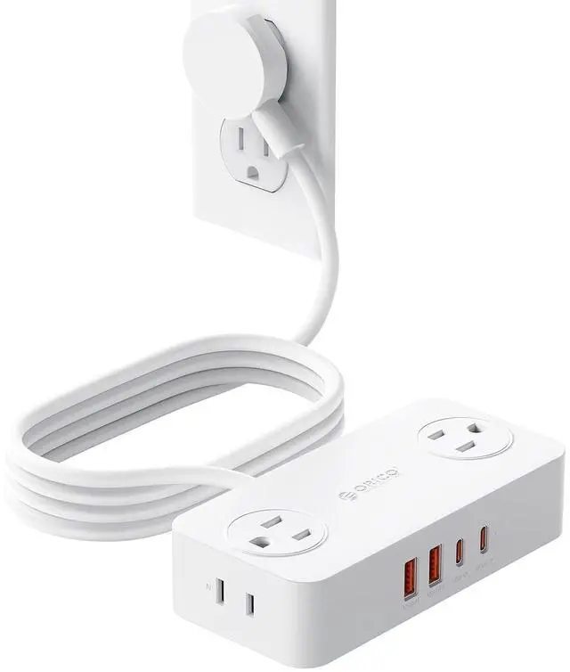 Main image of Power Strip with USB Port, 5Ft Extension Cord with Multiple Outlets for Desk, 8 in 1 Charging Station (AC*4, USB-C*2, USB-A*2) Desktop Accessories for Home, Office, Dorm, Room - CPR20 White
