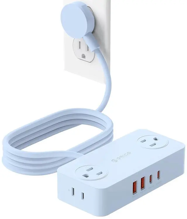 Main image of Power Strip with USB Port, 5Ft Extension Cord with Multiple Outlets for Desk, 8 in 1 Charging Station (AC*4, USB-C*2, USB-A*2) Desktop Accessories for Home, Office, Dorm, Room - CPR20 Blue