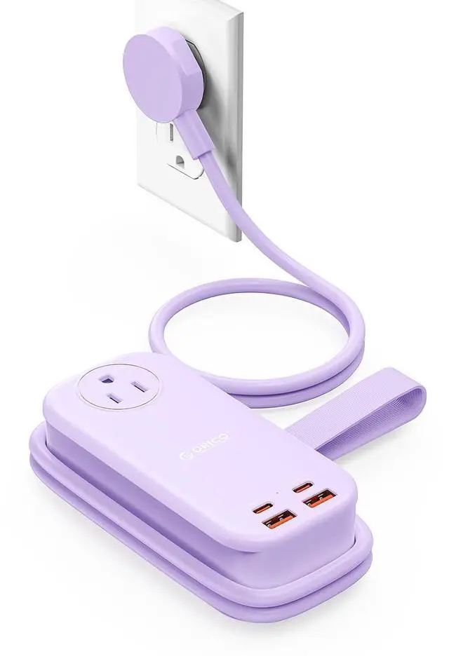 Main image of 100W GaN Power Strip for Laptop, 6 in 1 Multiple Outlets Extension Cord(2 AC Outlets, 2 USB-A, 2 USB-C Ports), 5ft Wrapped Flat Plug for Travel/Office ETL Listed