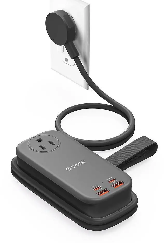 Main image of 100W GaN Power Strip for Laptop, 6 in 1 Multiple Outlets Extension Cord(2 AC Outlets, 2 USB-A, 2 USB-C Ports), 5ft Wrapped Flat Plug for Travel/Office ETL Listed