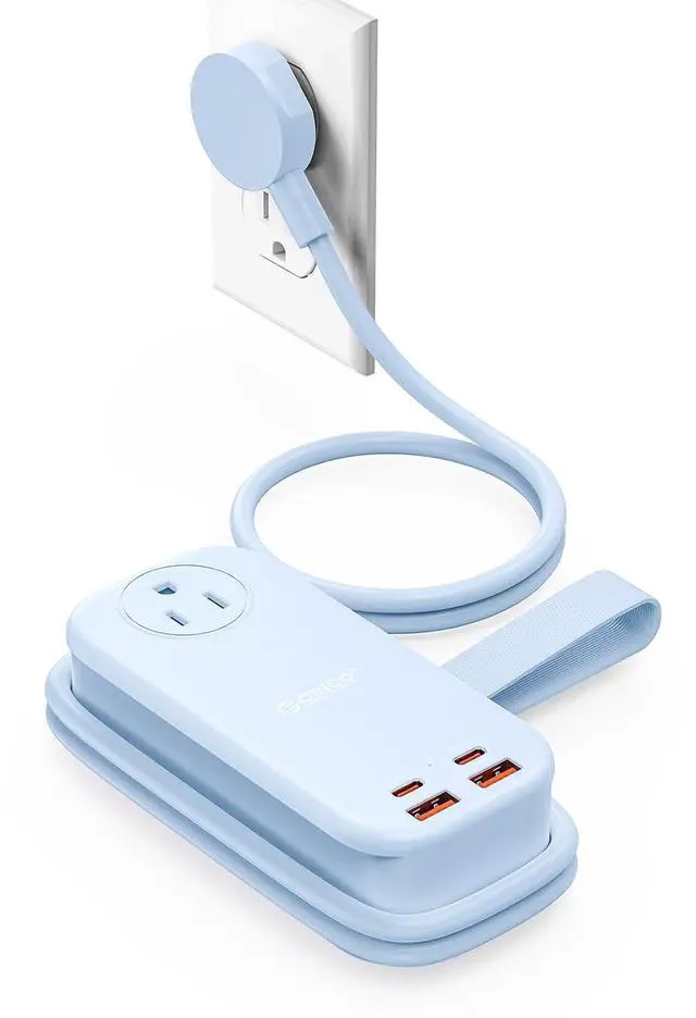Main image of 100W GaN Power Strip for Laptop, 6 in 1 Multiple Outlets Extension Cord(2 AC Outlets, 2 USB-A, 2 USB-C Ports), 5ft Wrapped Flat Plug for Travel/Office ETL Listed