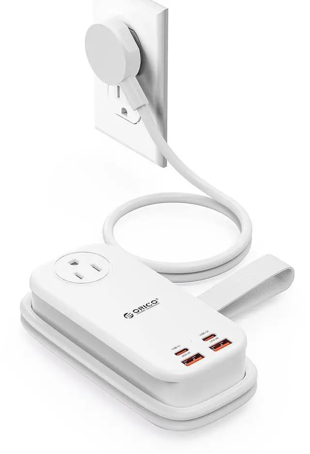 Main image of 100W GaN Power Strip for Laptop, 6 in 1 Multiple Outlets Extension Cord(2 AC Outlets, 2 USB-A, 2 USB-C Ports), 5ft Wrapped Flat Plug for Travel/Office ETL Listed
