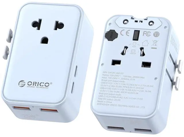 Main image of Ultra-Thin GaN Travel Adapter 25W, International Plug Adapter with 2 USB-C and 2 USB-A Ports, 5-in-1 Universal Power Adapter Worldwide for US EU UK AU 200+ Countries (2500W Max) - 1 Pack