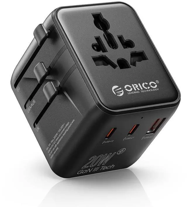 Main image of Universal Travel Adapter with 2 AC 2 USB-C and 1 USB-A Socket, PD 20W International Power Adapter, Worldwide Travel Essentials Wall Charger for USA EU UK AUS JP and Over 200 Countries