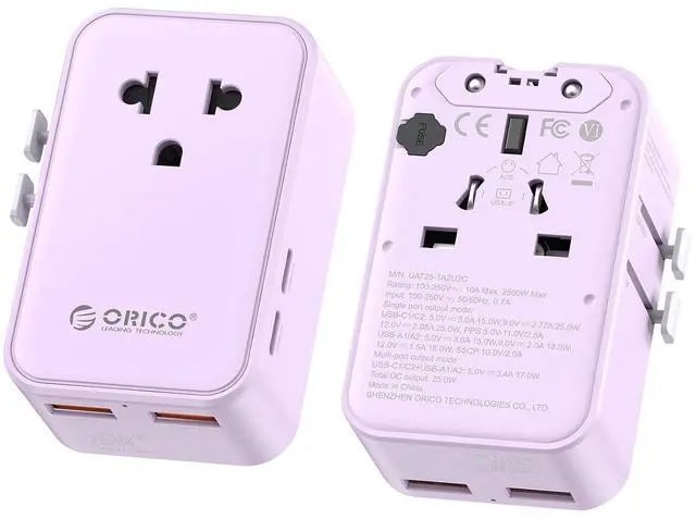 Main image of Ultra-Thin GaN Travel Adapter 25W, International Plug Adapter with 2 USB-C and 2 USB-A Ports, 5-in-1 Universal Power Adapter Worldwide for US EU UK AU 200+ Countries (2500W Max) - 1 Pack