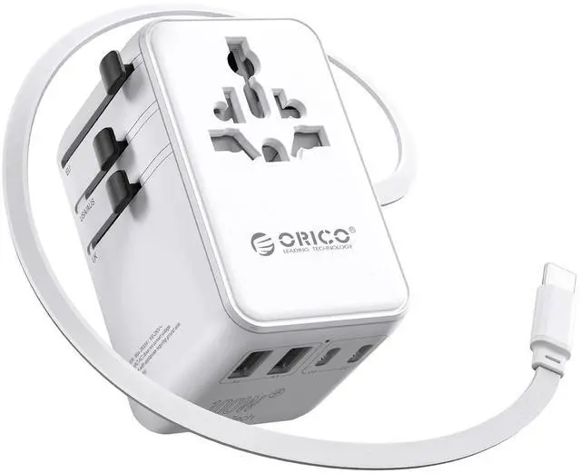 Main image of Universal Travel Adapter 100W GaN International Power Adapter with 2 AC, 3 USB-C and 2 USB-A Ports, Built-in Retractable USB-C Cable, European Travel Plug Adapter for Eu US UK AU &200+ Countries