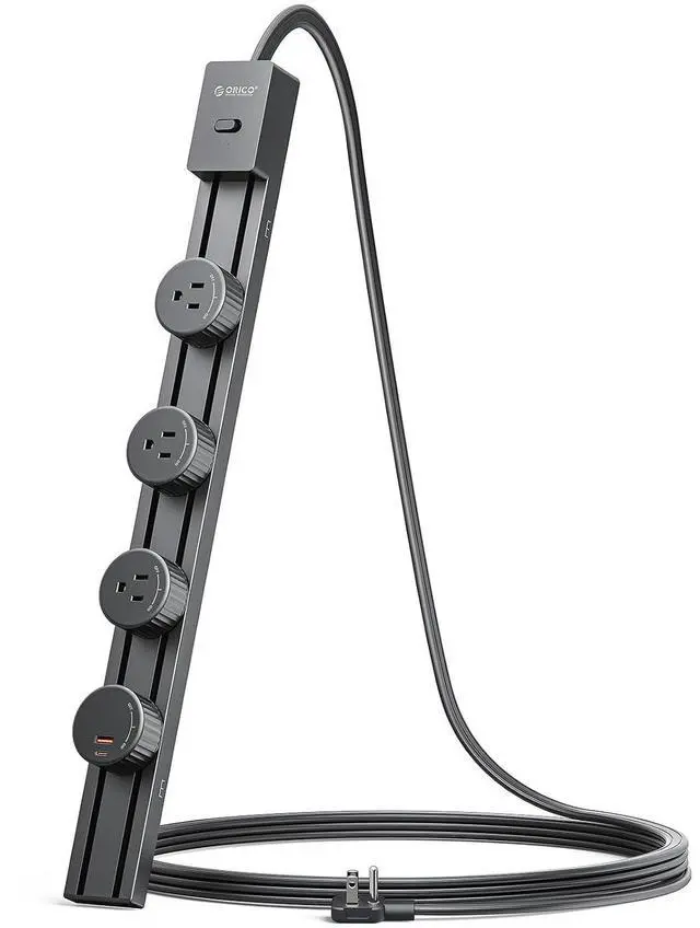 Main image of Power Strip Track Socket with Surge Protector, Track Outlet with Removable 3 AC Outlet Adapters 1875W & 1 USB-C PD 20W, 5 FT Flat Plug Extension Cord for Home Office Kitchen