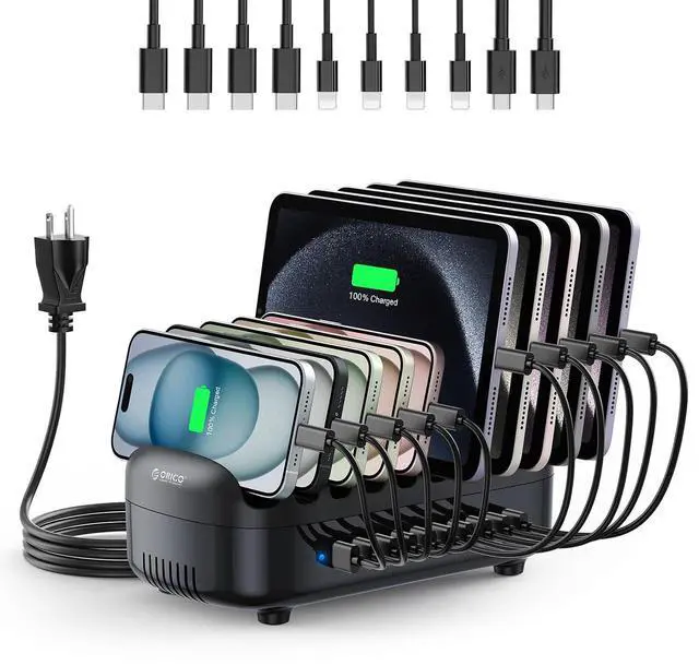 Main image of 120W Charging Station for Multiple Devices, 10-Ports USB Charging Docking Organizer with Cables, Multi USB Charging Station Compatible with iPad, Tablet, Kindle, Airpods and Cell Phone