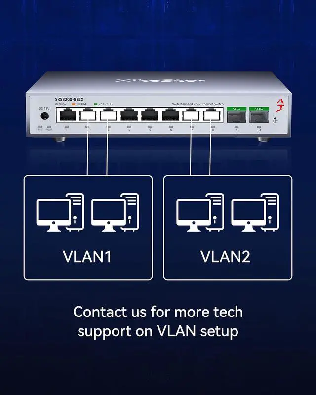 Alt view image 6 of 7 - 10-Port 2.5G Web Managed Ethernet Switch, Support LACP/VLAN/QoS/STP/IGMP, 2.5 Gigabit Network Switch, Metal Housing Fanless 2.5Gb Switch, Desktop/Wall-Mount