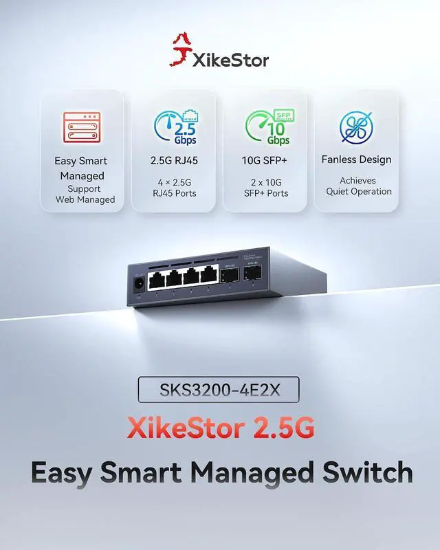Alt view image 2 of 7 - 6-Port 2.5G Web Managed Ethernet Switch, VLAN/QoS/STP/IGMP/LACP Supported, Fanless Easy Smart 2.5Gb Network Switch, Aluminum Housing, Desktop/Wall-Mount