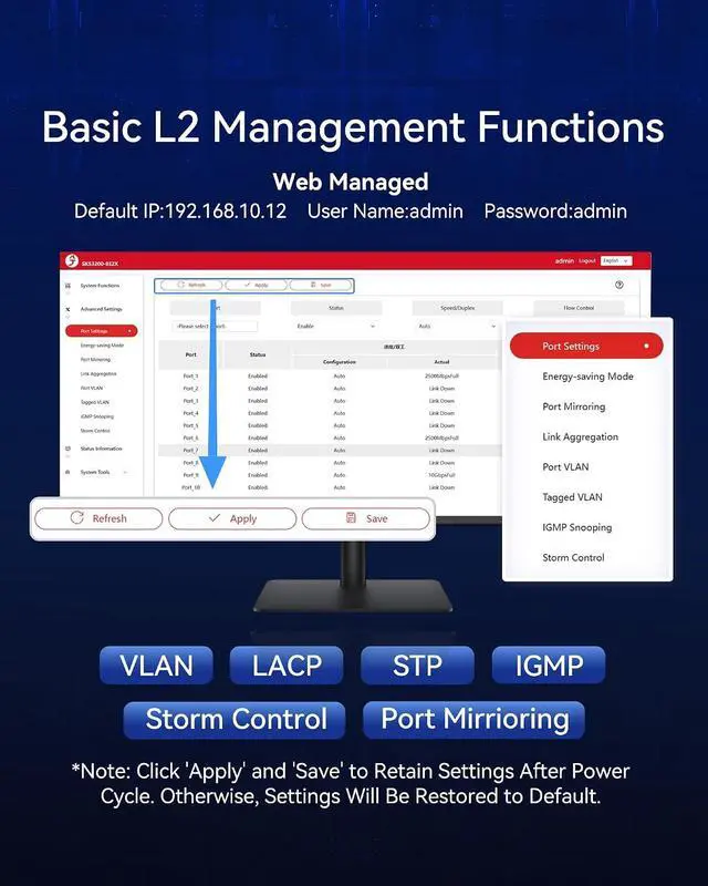 Alt view image 4 of 7 - 10-Port 2.5G Web Managed Ethernet Switch, Support LACP/VLAN/QoS/STP/IGMP, 2.5 Gigabit Network Switch, Metal Housing Fanless 2.5Gb Switch, Desktop/Wall-Mount