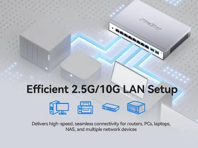 Alt view image 7 of 7 - 10 Port 2.5G Unmanaged Ethernet Switch,2x10G SFP+, 8×2.5 RJ45 Gigabit Network Switch, Robust Home Network Switch,Surpassing Basic Ethernet Splitter, Plug & Play, Desktop/Wall-Mount