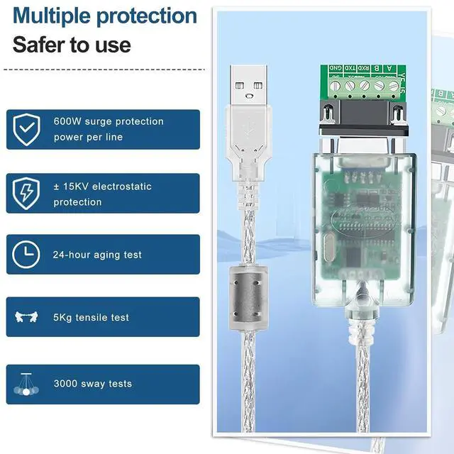 Alt view image 2 of 7 - USB to RS485 RS232 Converter Cable, with CH340+ZT485 Chipset Serial Port Connector, 3.3 Feet Extension Cable Industrial Adapter Supports Windows XP 7 8/Linux/Mac