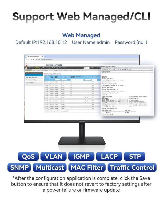 Alt view image 6 of 7 - 12-Port 2.5GbE L2 Managed Switch | 8X 2.5G RJ45 + 4X 10G SFP+ | VLAN, QoS, IGMP, SNMP | Web/CLI Managed | Metal Rack-Mount