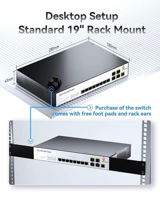 Alt view image 5 of 7 - 12-Port 2.5GbE L2 Managed Switch | 8X 2.5G RJ45 + 4X 10G SFP+ | VLAN, QoS, IGMP, SNMP | Web/CLI Managed | Metal Rack-Mount