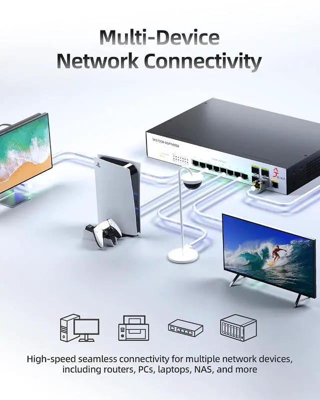 Alt view image 7 of 7 - 12-Port 2.5GbE L2 Managed Switch | 8X 2.5G RJ45 + 4X 10G SFP+ | VLAN, QoS, IGMP, SNMP | Web/CLI Managed | Metal Rack-Mount