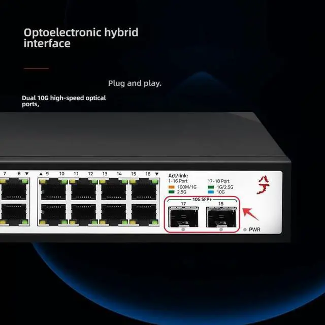 Alt view image 6 of 7 - 18-Port 2.5G Switch with 2-Port 10G SFP, Unmanaged, Fanless & Silent, for Home NAS, Gaming, 4K/8K Streaming