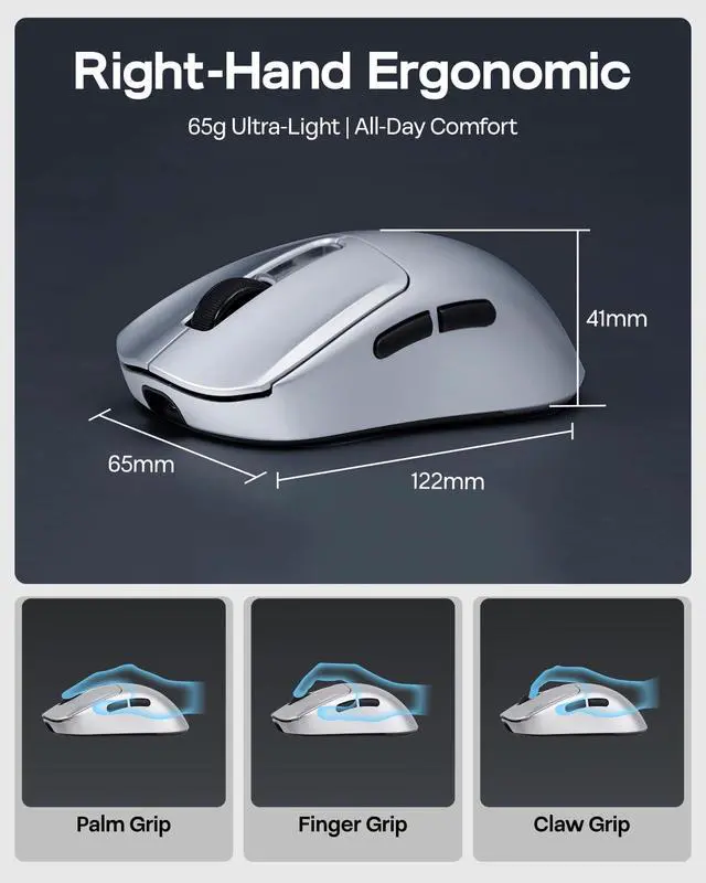 Alt view image 5 of 7 - NEX Pro Wireless Gaming Mouse with RGB Charging Dock | PixArt PAW3950, 65g, 8000Hz Polling, 42K DPI, Tri-Mode, Rechargeable, Online Software