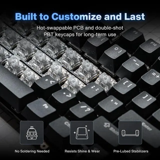 Alt view image 5 of 7 - Black Diamond 75 V2 Wireless Gaming Keyboard, Forged Carbon & CNC Aluminum Custom Keyboard, 75% Tri-Mode 2.4G/Bluetooth/USB-C, Under 2ms Low Latency, Hot-Swappable PCB, RGB