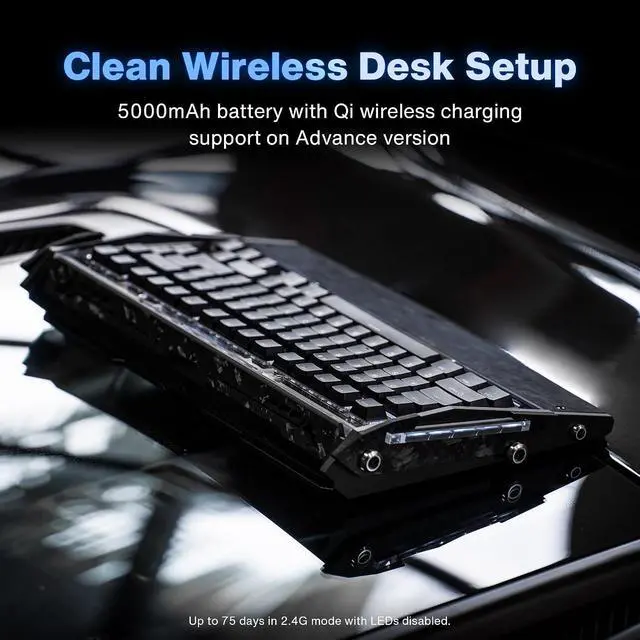 Alt view image 7 of 7 - Black Diamond 75 V2 Wireless Gaming Keyboard, Forged Carbon & CNC Aluminum Custom Keyboard, 75% Tri-Mode 2.4G/Bluetooth/USB-C, Under 2ms Low Latency, Hot-Swappable PCB, RGB