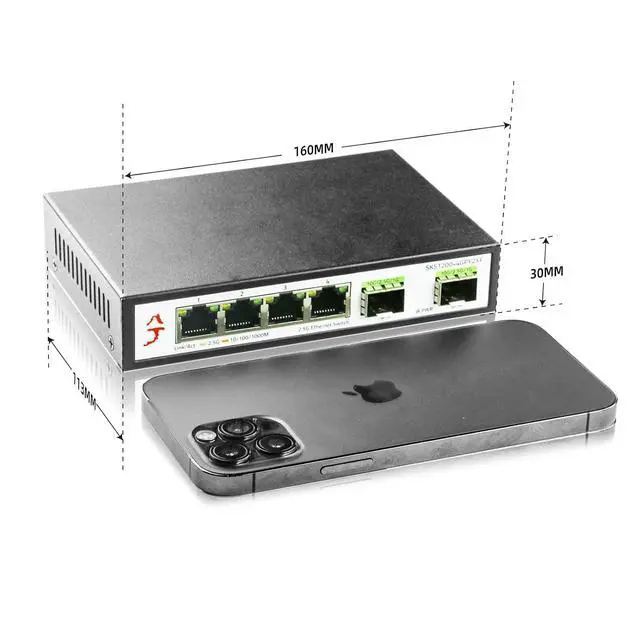Alt view image 2 of 7 - 6-Port 2.5G Unmanaged Ethernet Switch, 2.5 Gigabit Network Switch, 4X 2.5G RJ45 Ports&2X 10G SFP+, Ethernet Splitter, Metal Housing, Plug&Play