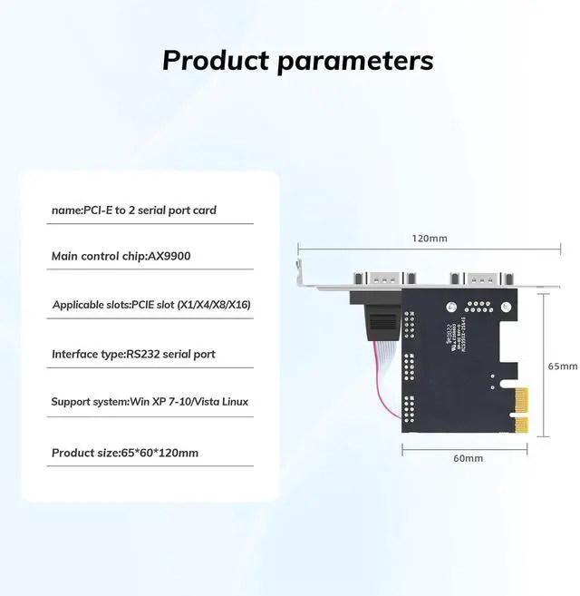 Alt view image 6 of 7 - 2-Port PCIe RS232 Serial Parallel Card - PCI Express to DB9 Expansion Card COM Port Adapter with AX9900 Chipset, Industrial Grade Gold-Plated Connector for Desktop PC