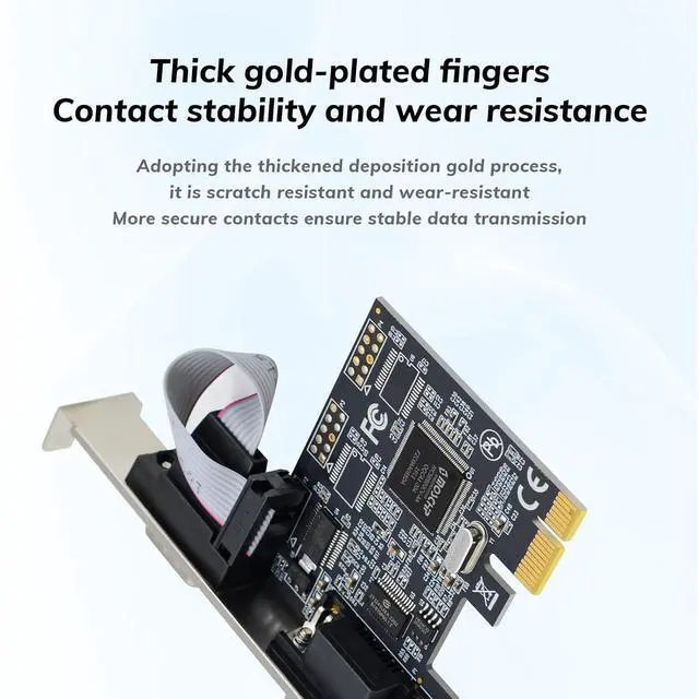 Alt view image 5 of 7 - 2-Port PCIe RS232 Serial Parallel Card - PCI Express to DB9 Expansion Card COM Port Adapter with AX9900 Chipset, Industrial Grade Gold-Plated Connector for Desktop PC