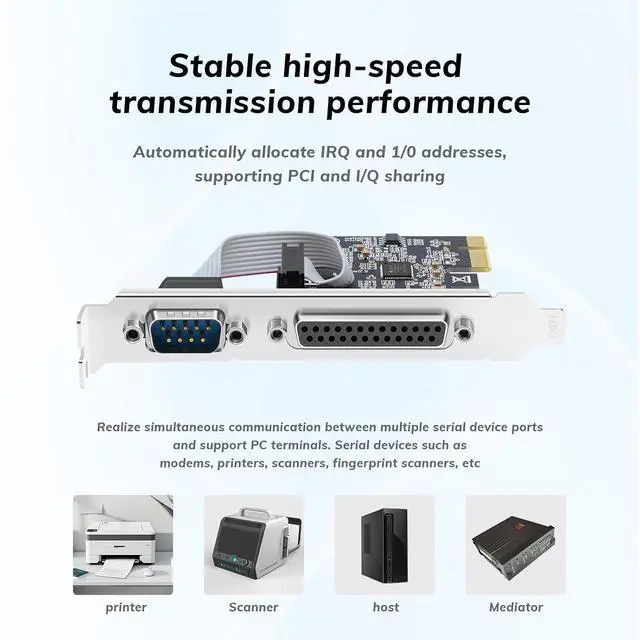 Alt view image 4 of 7 - PCI Express 1 Serial 1 Parallel Combo Card, PCIe to DB9 RS232 COM + DB25 LPT Printer Port Expansion Card with Low Profile Bracket, Industrial Controller Card for Desktop PC