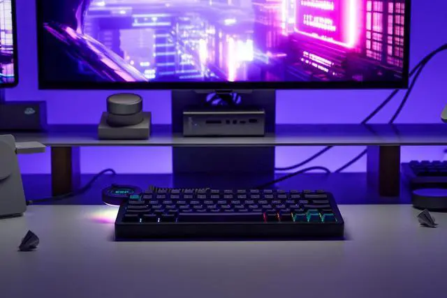 Alt view image 2 of 7 - Battleye 74.5 RT HE Magnetic Wired Gaming Keyboard with Mechanical Feel Full Metal Aluminum with Touch Screen and Rapid 4-Mode Switching RGB Lighting & Gaming Accessories - Starlight Reaper