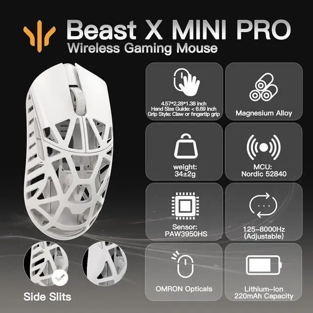 Alt view image 3 of 7 - WLMOUSE Beast X Mini Pro Magnesium Gaming Mouse(Milky White,OM Switch,Side Slits)+ZETSUMEOW JUE 2.0 Mouse Pad(White)