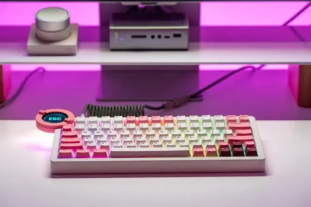 Alt view image 2 of 7 - Battleye 74.5 RT HE Magnetic Wired Gaming Keyboard with Mechanical Feel Full Metal Aluminum with Touch Screen and Rapid 4-Mode Switching RGB Lighting & Gaming Accessories - Pink Blaze