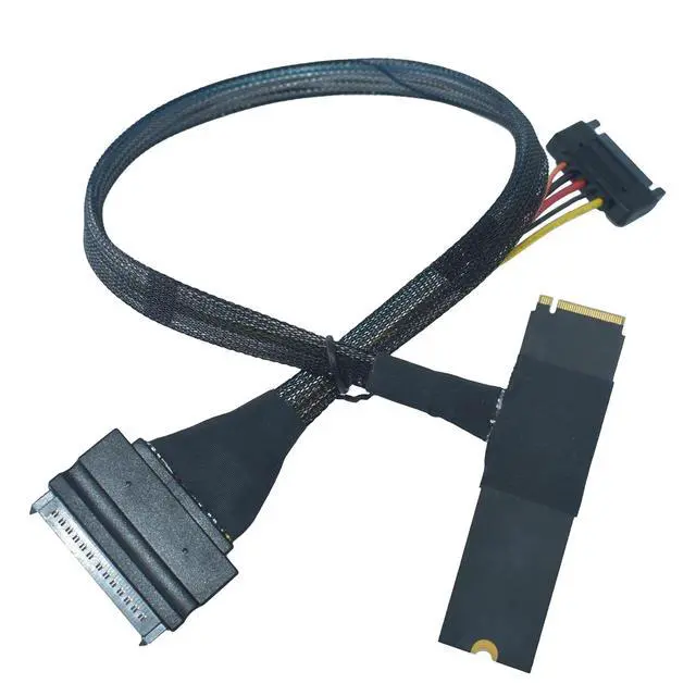 Alt view image 4 of 5 - PCIe 5.0 M.2 to U.2 Adapter, M.2 to SFF-8639 U.2 NVMe SSD Cable with 15Pin Power, Top Side Exit, 1.6ft (50cm)