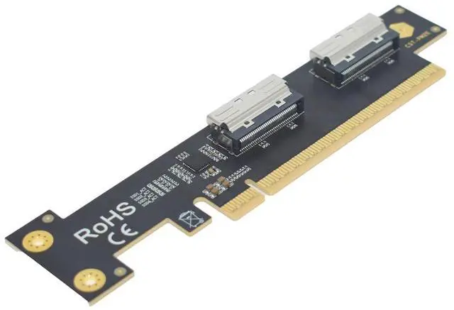 Main image of PCIe 5.0 x16 to 2 MCIO x8 Adapter Card for 4 U.2 NVMe SSD (Side Top Black)