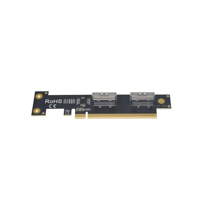 Alt view image 2 of 5 - PCIe 5.0 x16 to 2 MCIO x8 Adapter Card for 4 U.2 NVMe SSD (Side Top Black)