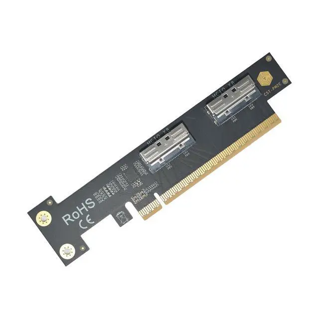 Alt view image 3 of 5 - PCIe 5.0 x16 to 2 MCIO x8 Adapter Card for 4 U.2 NVMe SSD (Side Top Black)