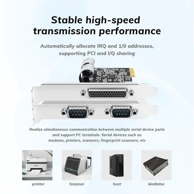 Alt view image 4 of 7 - PCI Express DualSerial 1 Parallel Combo Card, PCIe to DB9 RS232 COM + DB25 LPT Printer Port Expansion Card with Low Profile Bracket, Industrial Controller Card for Desktop PC