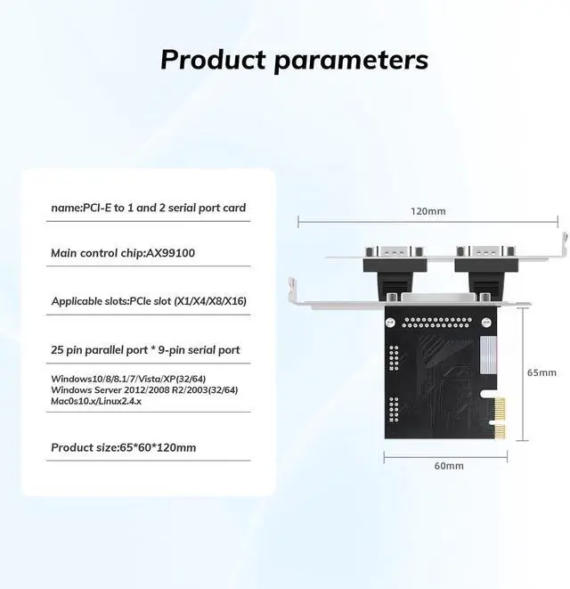 Alt view image 6 of 7 - PCI Express DualSerial 1 Parallel Combo Card, PCIe to DB9 RS232 COM + DB25 LPT Printer Port Expansion Card with Low Profile Bracket, Industrial Controller Card for Desktop PC