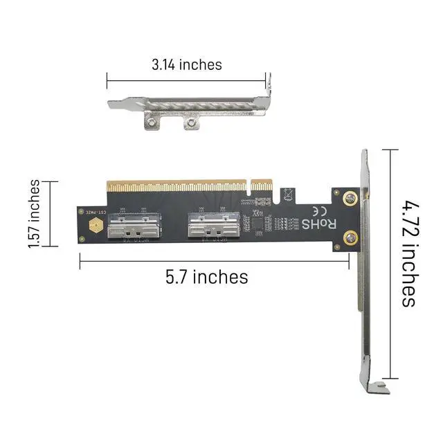 Alt view image 5 of 5 - PCIe 5.0 x16 to 2 MCIO x8 Adapter Card for 4 U.2 NVMe SSD (Side Top Black)