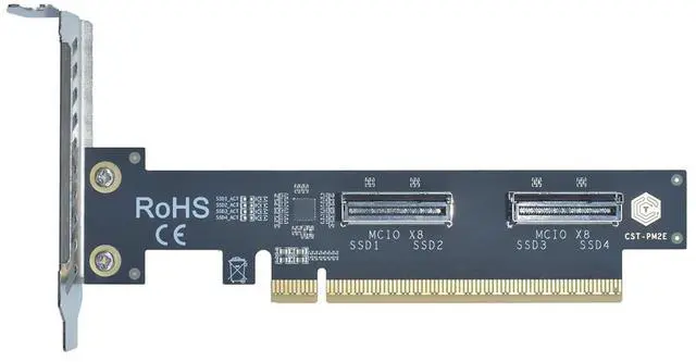 Main image of PCIe 5.0 x16 to 2 MCIO x8 Adapter Card for 4 U.2 NVMe SSD (Upward Interface)